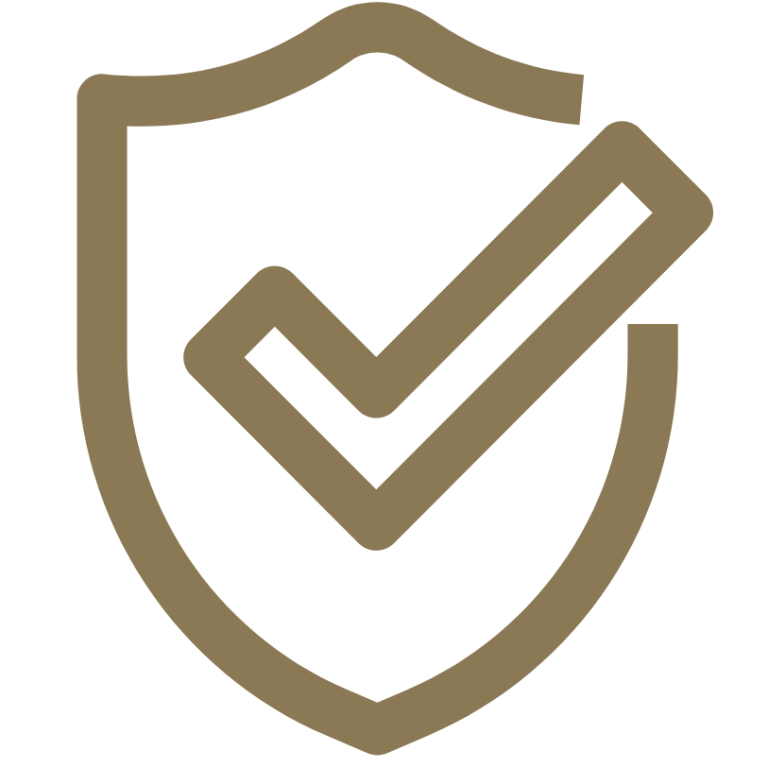 Gold shield icon featuring a check mark inside.